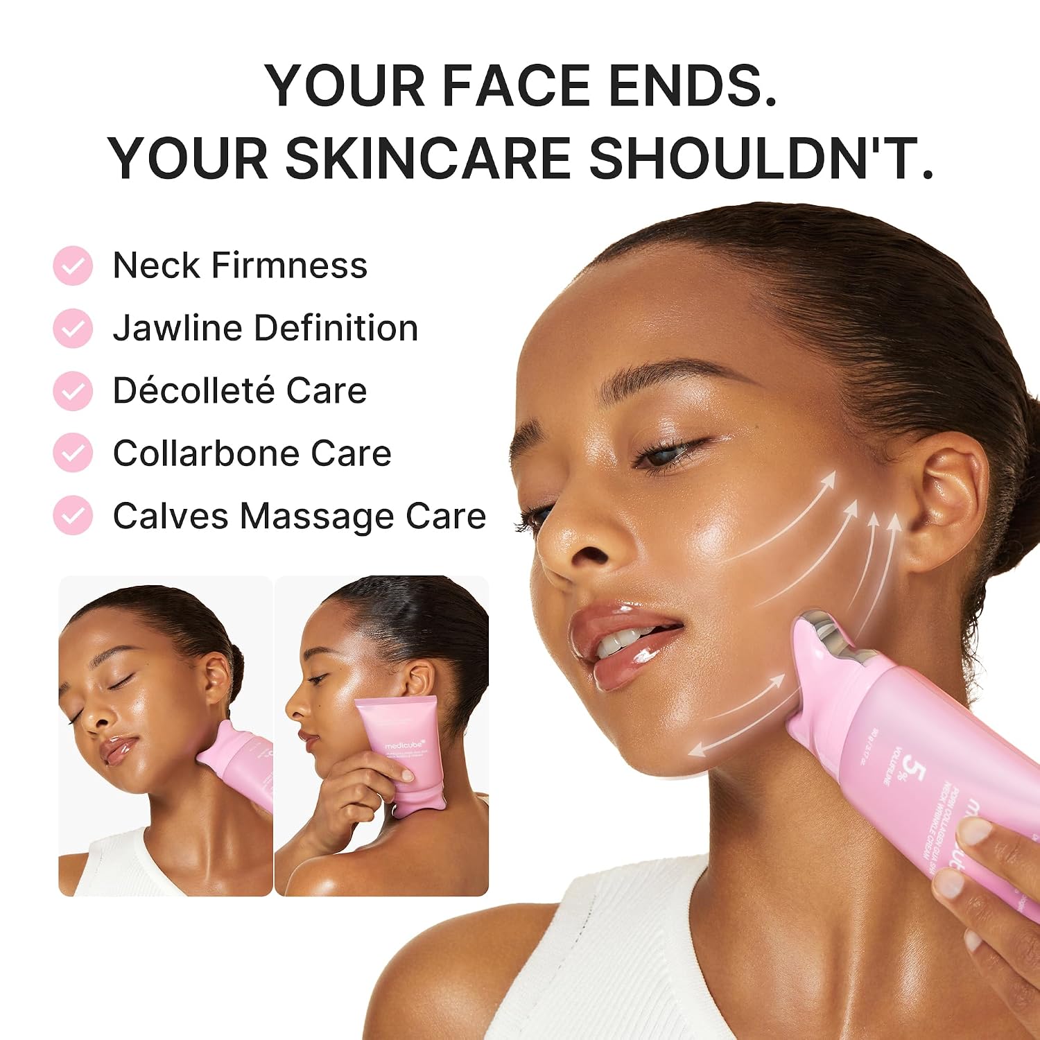 medicube PDRN Collagen Gua Sha Neck Wrinkle Cream | Built-In Gua Sha Massager with Volufiline 5% | Firming, Contour Care for the Look of Fine Lines, Jawline, Neck, Décolleté | Korean Skincare, 3.17 oz